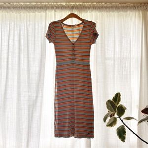 RETRO 70’s inspired rib knit stripe midi dress